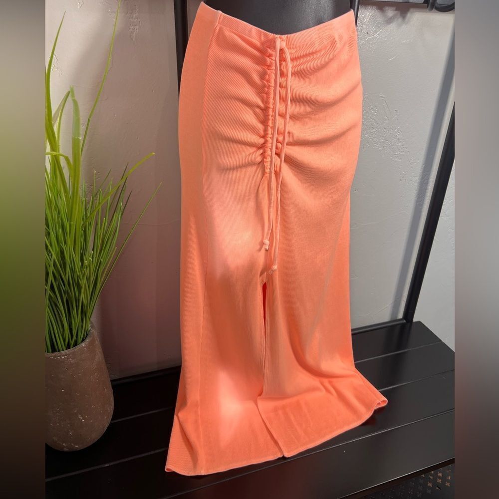 Aerie Coral Ribbed Midi Skirt Size XS (NWT)